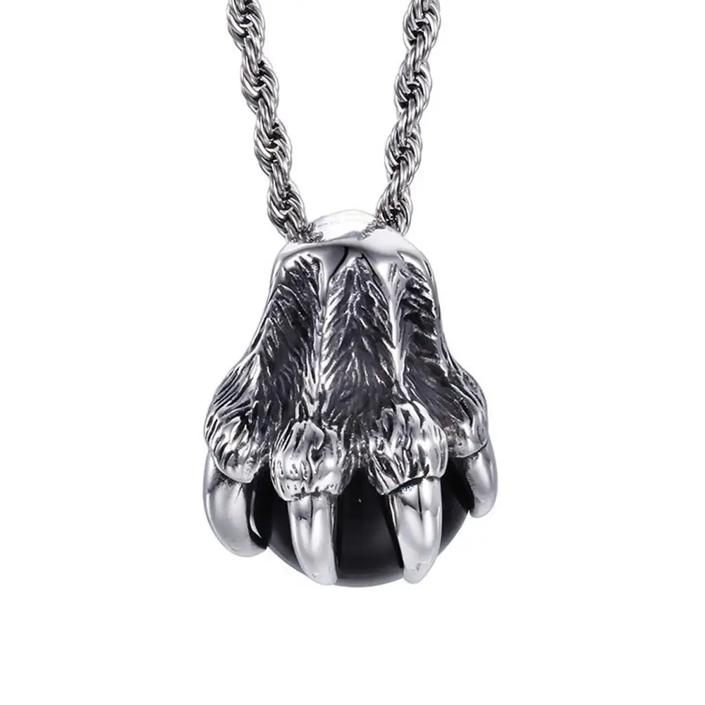 

New Fashion 316L Stainless Steel Jewelry Halloween Gift Eagle Claw Pendant Necklace free Rope Chain