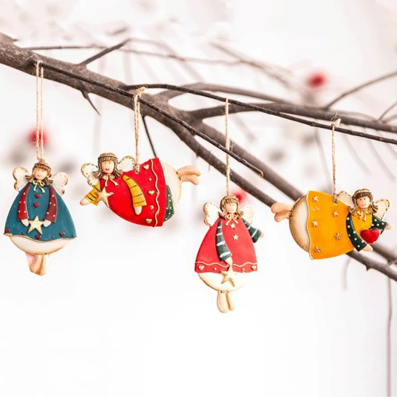 

New1PC Christmas Hanging Ornament Rustic Painted Angel Mini DIY Pendant Star Angel Snow Christmas Tree Home Decor #E