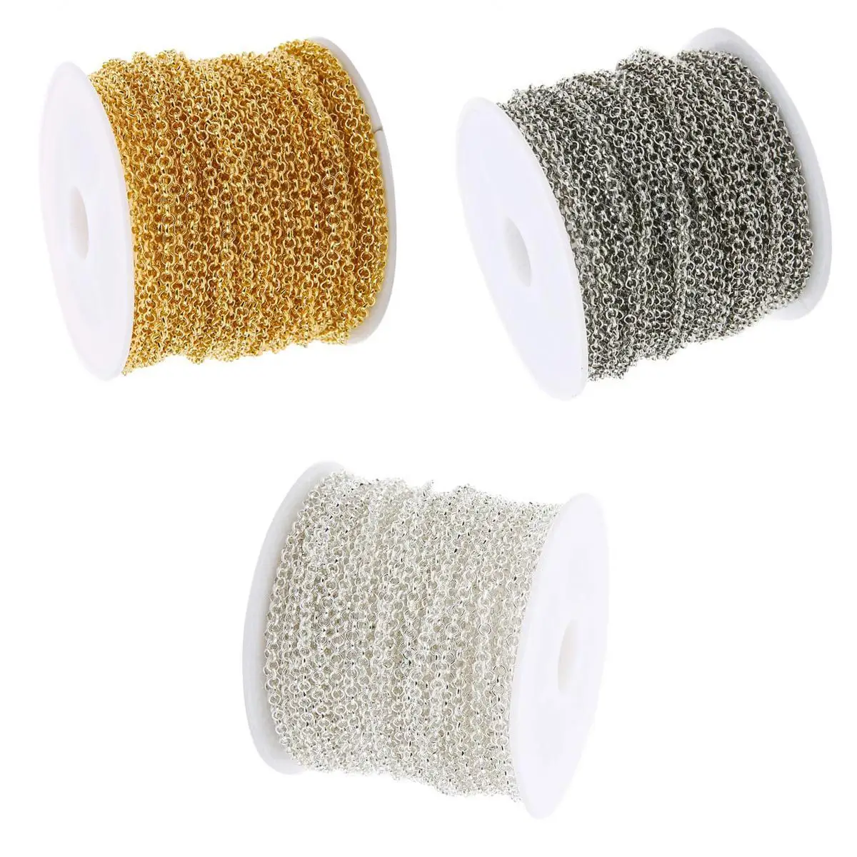 90 Feet silver colorwhite Gold silver color 2mm Cable O Chain Spool Bulk for Craft DIY Jewelry Making Necklace Bracelet Extender Chain Roll