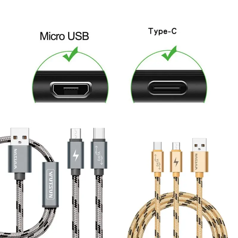 1,5 м 2 в 1 usb-Type C Micro USB зарядный провод отдельный usb C нейлоновая оплетка Кабель для передачи данных для Android мобильного телефона планшета Powerba