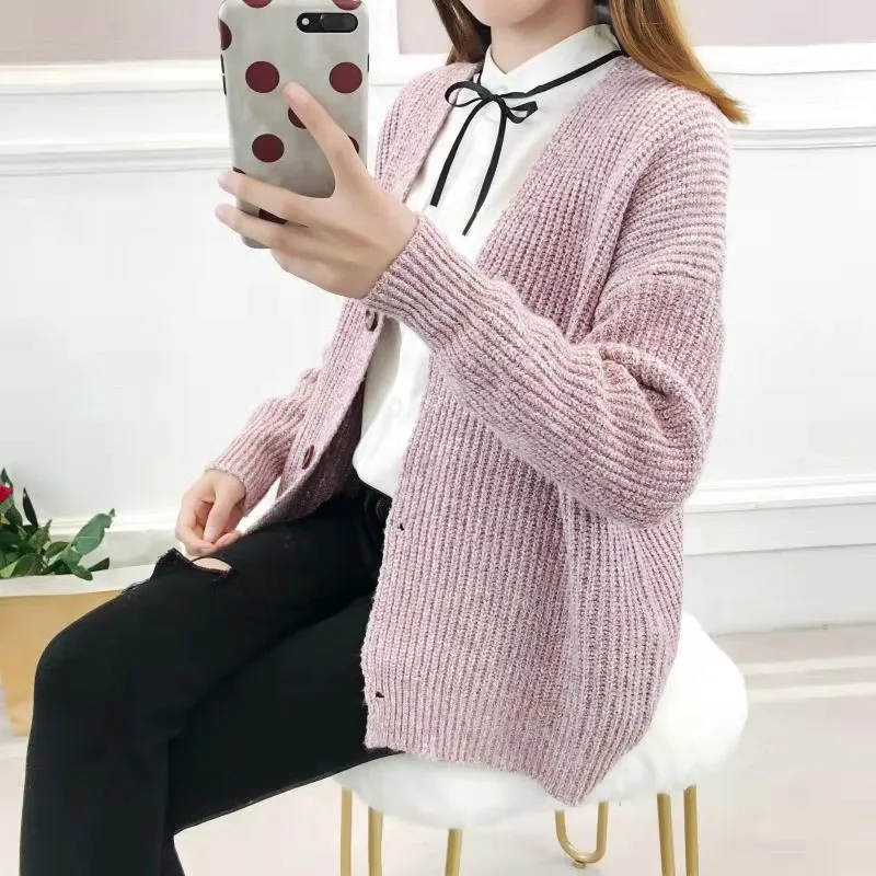 KANCOOLD Winter Women Knitted Cardigan Swearter V Neck Lantern Long Sleeve Solid Loose Thick Knitting Cardigan Female 5 Colors