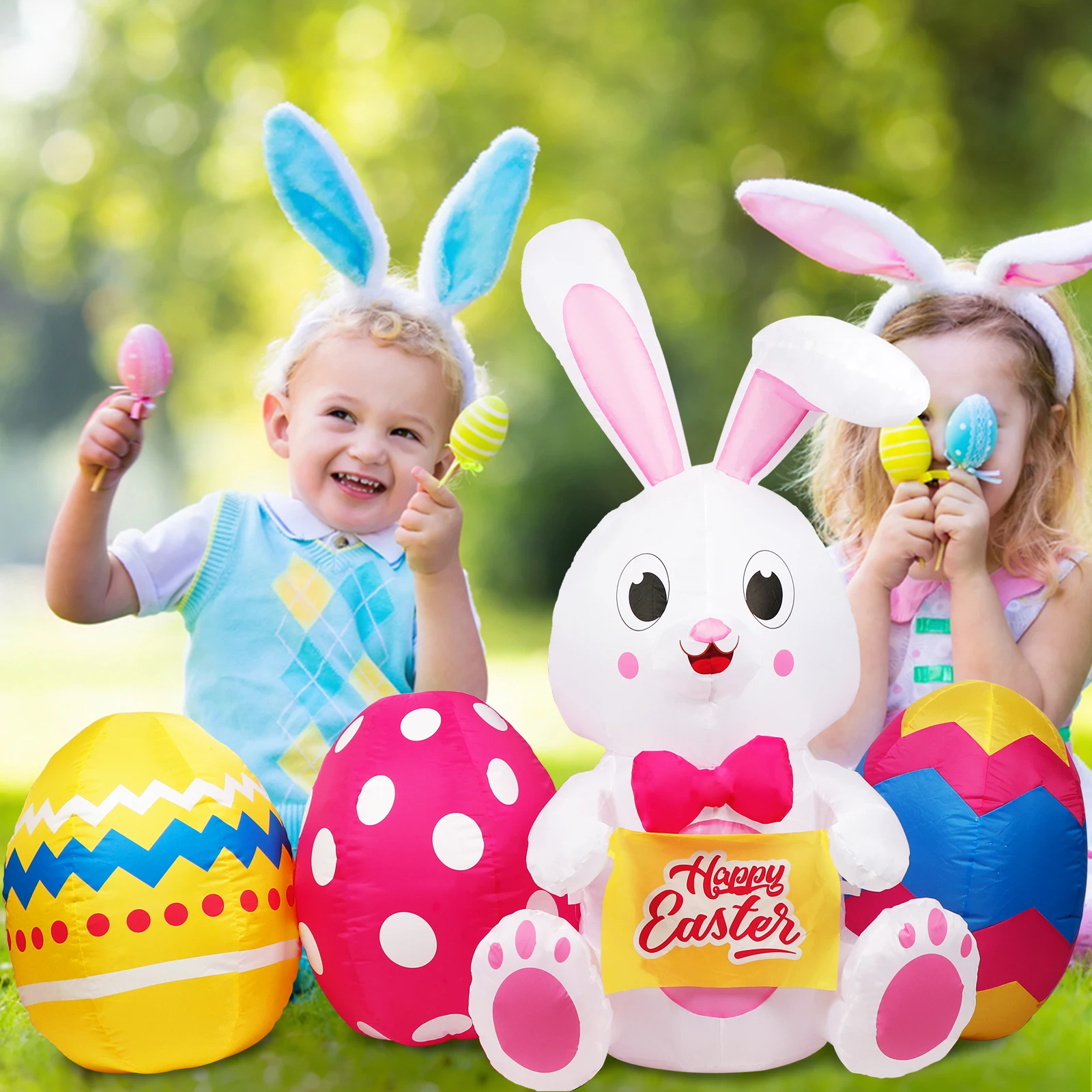 OurWarm 6FT Happy Easter Bunny Inflatables with Eggs Built-in LED Lights  Decoration Easter Inflatable Indoor Outdoor Decorations _ - AliExpress  Mobile