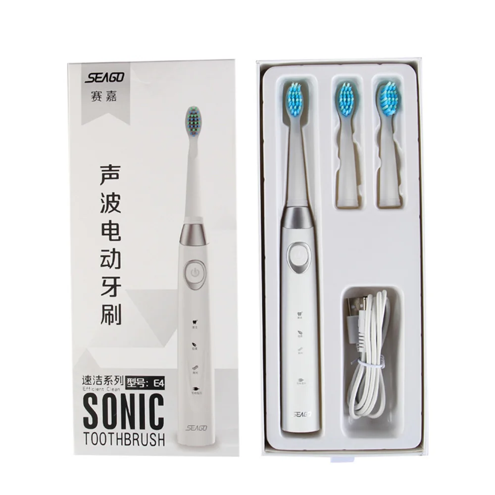 SEAGO электрическая зубная щетка перезаряжаемая умная звуковая щетка зуб Водонепроницаемая автоматическая зубная щетка электронная зубная щетка для взрослых E4 - Цвет: white
