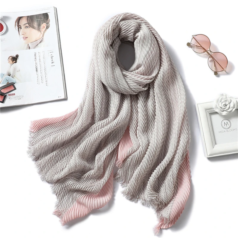 

2020 New Design Solid Women Scarf Crinkle Hijabs for Lady Fold Shawls and Wraps Winter Lady Heandband Neck Warm Scarves Foulard