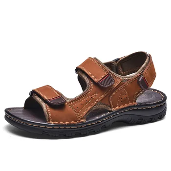 

Big Size Men Sandals Quality Genuine Leather Male Outdoor Beach Slippers Soft Comfortable Rubber Sole Men's Beach Sandals