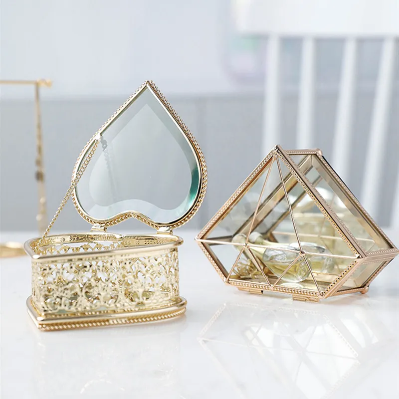 #^Special Price Heart Diamond Glass Box Gold Jewelry Organize Holder Ring Necklace Bracelets Storage Accessories Home Table Decoration Container #^Special Price Heart Diamond Glass Box Gold Jewelry Organize Holder Ring Necklace Bracelets Storage Accessories Home Table Decoration Container