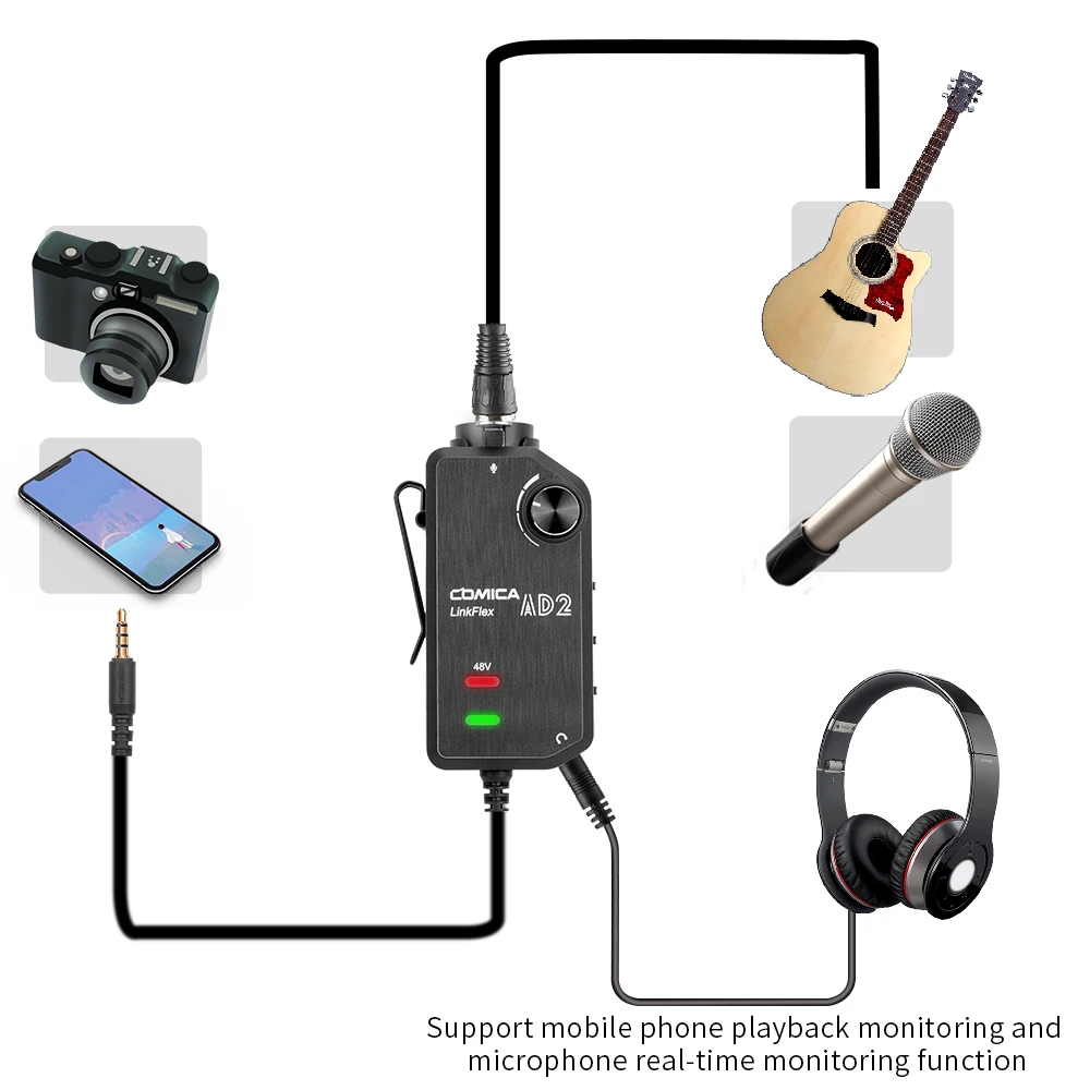 Адаптер Preamp COMICA LinkFlex AD2 XLR/6 35 мм до 3 5 с фантомным питанием для камеры и Гитары