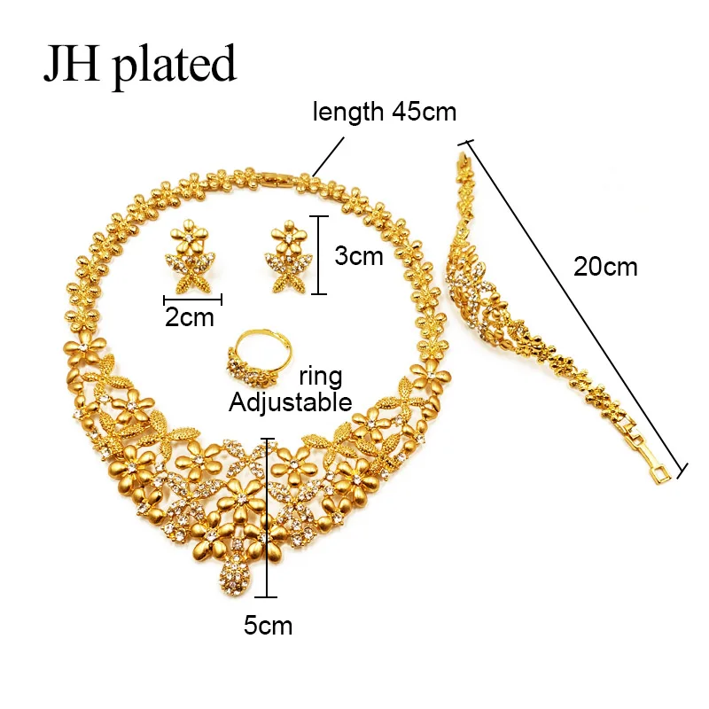 JHplated нигерийские Дубаи Модные Ювелирные наборы с цветами Африканские свадебные подарки вечерние для женщин ожерелье браслет серьги кольцо - Окраска металла: Золотой цвет