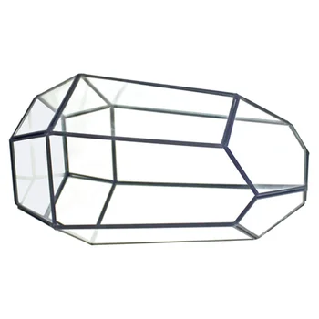 

Exquisite Glass Flower House Geometry Shape Design Container Succulent Plants Glass Storage Box for Home Outdoor (Black)