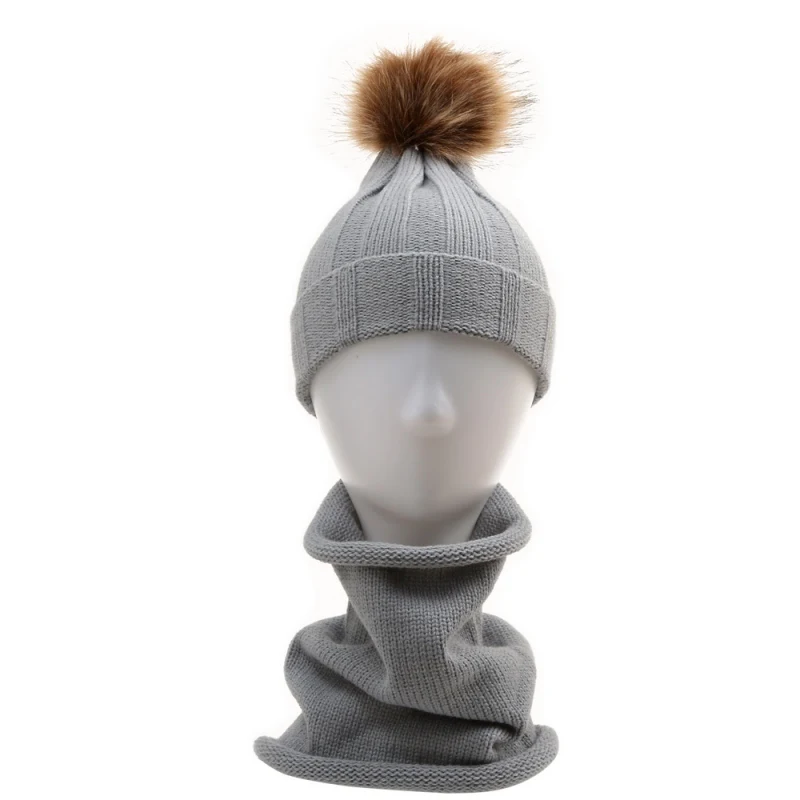 2 шт., осенне-зимний вязаный для новорожденных шапки, набор шарфов для мальчиков и девочек, теплая вязаная шапочка, однотонный Детский шарф