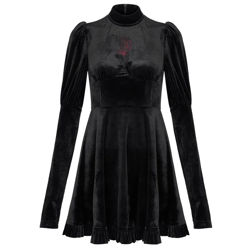 PUNK RAVE Girl's Gothic Black High Waist Velvet