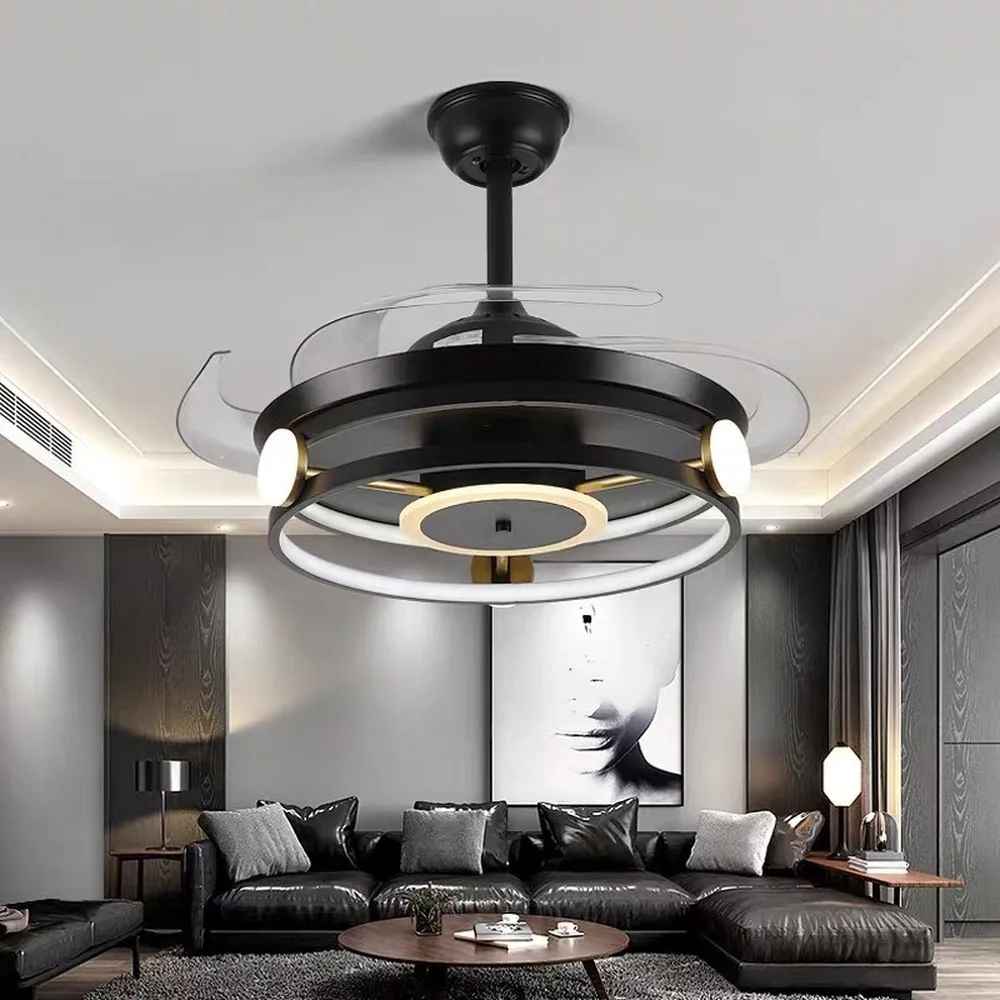 42 inch ceiling fan fans with lights remote control bedroom decor ventilator lamp air Invisible Blades Retractable Silent fan