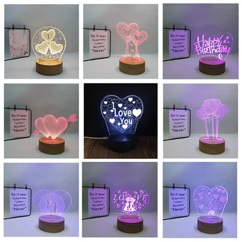 

3D LED Night Light Heart-shaped Balloon Acrylic 3D Illusion Lamp Table Lamp Valentine's Day Gift For Home Decorative Light