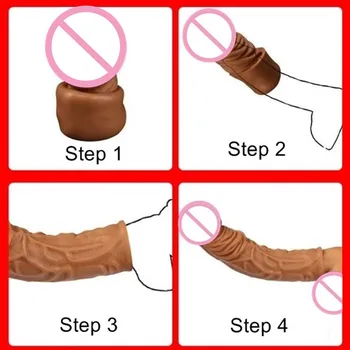 Giant Realistic Condoms For Men Reusable Penis Sleeve For Male Extender Dildo Enhancer Enlargement Condom Male Cock Sex Toys 2