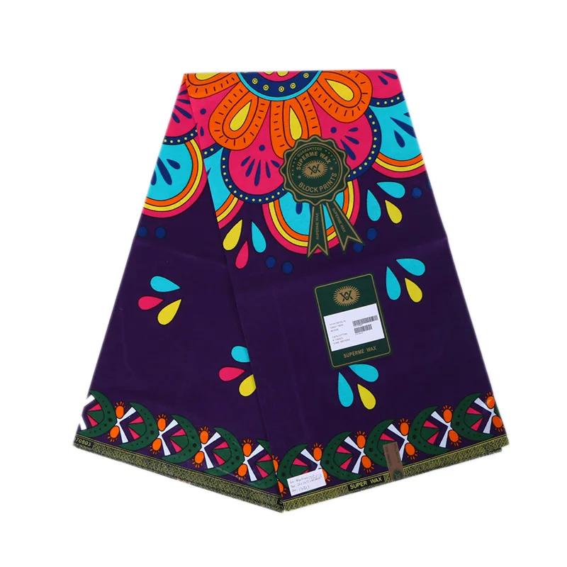 

100% Cotton Veritable Guaranteed Wax Block Print Dark Purple Flower Prints Ankara African Wax Fabrics for Wedding 6 Yards