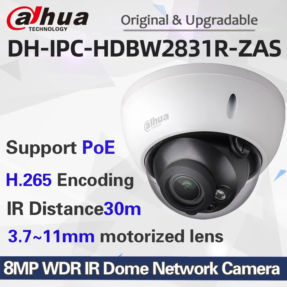

Dahua English Version 8MP POE IR Dome IP Camera IPC-HDBW2831R-ZAS Micro SD card slot up to 128GB 3.7~11mm Variable lens