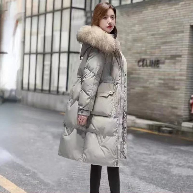 

Down Jacket Women's Mid-Length Large Size Slim-Fit Glossy Coat Winter New Western Style 2021 Thickened Natural Fur Collar