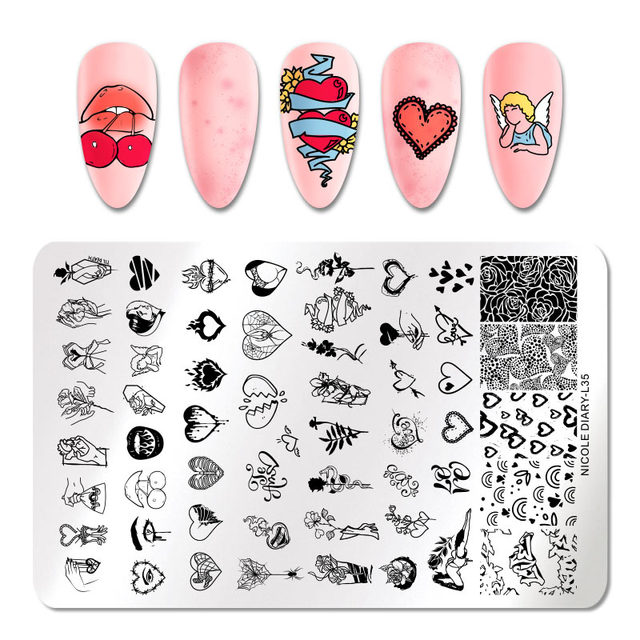 DIARY Leaves Nail Stamping Plates Abstract Flower Line Dot Point Image Stamp Templates Printing Stencil Tools