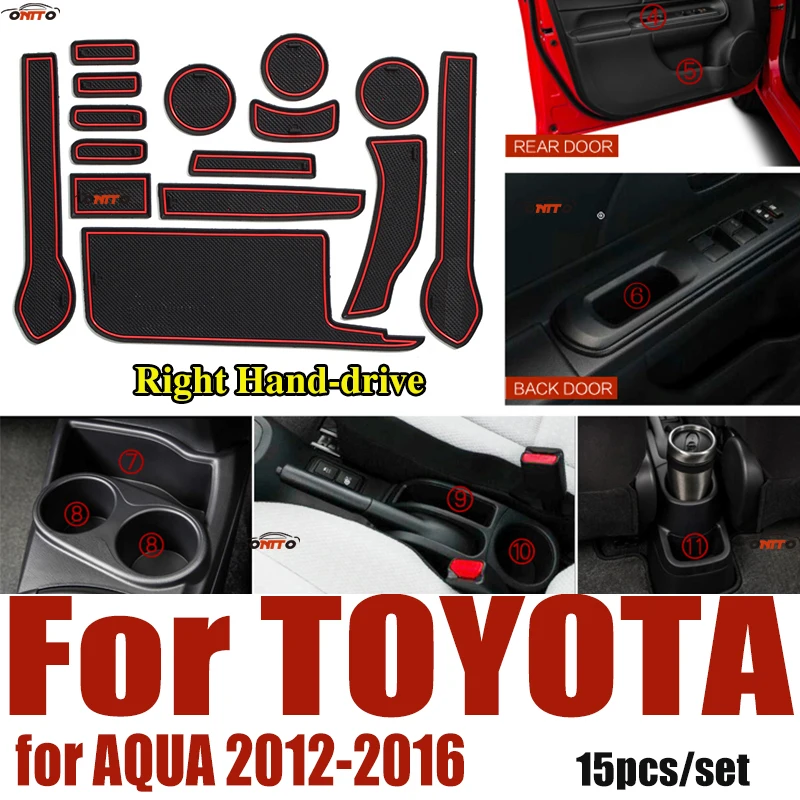 

Anti-slip Rubber Cup Mat Cushion Door Groove Pad Car Interior Slot Gate Mat 15pcs/set For Toyota AQUA 2012-2016 Right Hand-drive