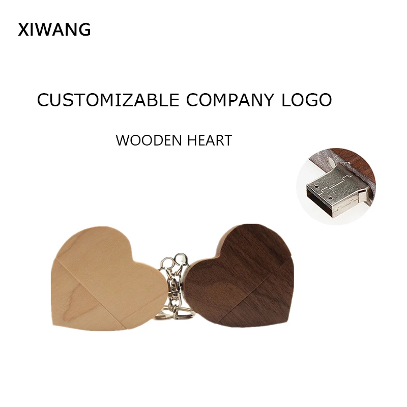 

XIWANG Customizable company logo Wooden heart USB flash drive Pendrive2.0 4GB 8GB 16GB 32GB 64GB USB flash drive Memory stick
