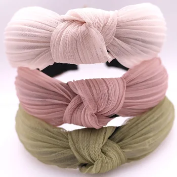 

Spring Summer Yarn Lace Knotted Headband Center Knot Cross Hairband Vintage Hair Accessories