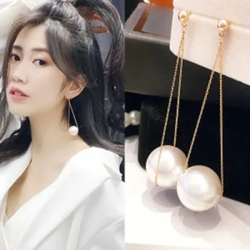 

Charm Long Section Of The Earrings Earrings Gold Chain Hanging Big Pearl Simple Super Fairy Long Paragraph Girls Earrings