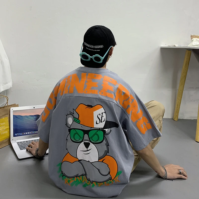 iiDossan 2020 New Oversized T Shirts Men Funny Cute Bear Print tshirt Women Streetwear Clothes Hip Hop Tee Fashion Tops | Мужская одежда