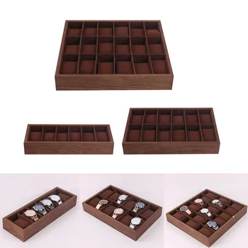 

Wooden Watch Box Display Tray w/ Cushion Shop Jewelry Organizer 6/12/18 Grids