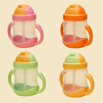 

280ml Cute 360 Degree Baby Feeding Cup with Straw Children Learn Feeding Drinking Bottle with Handle Kids Training Cup
