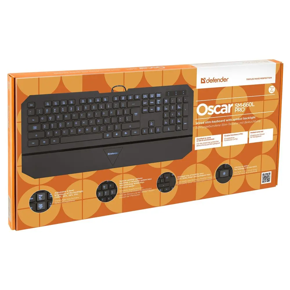 Клавиатура Defender Oscar SM-660L Pro RU,черный,4 уровня подсветки