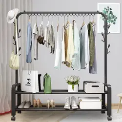 Perchero de doble Polo para ropa, Perchero de suelo para dormitorio, estante de secado de ropa Simple, perchero plegable para interior y balcón