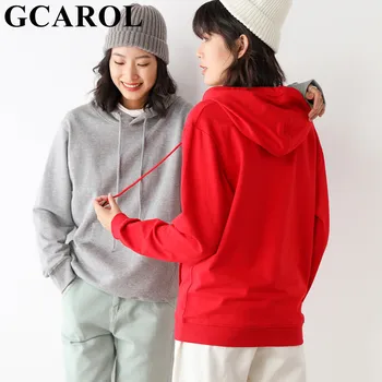 

GCAROL Women' Sets Candy Color Pockets Hooded Oversized Long Sweatshirt Cotton Blends Jersey Elastic Waist Sports Pants 5XL
