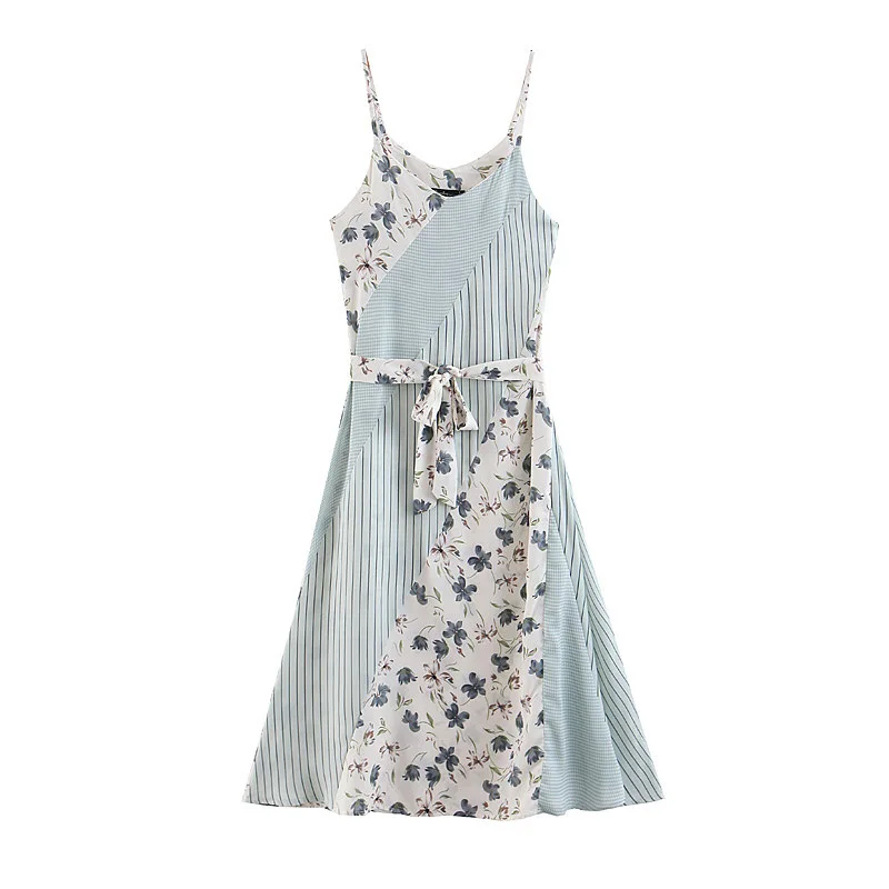 

2019 Western Style Spring And Summer WOMEN'S Dress New Style Retro Network Safflower se pin jie Hipster Received Strapped Dress