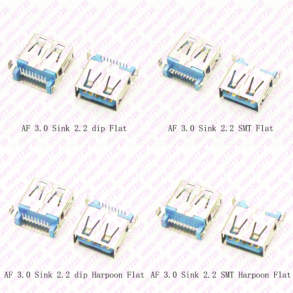 

100PCS AF USB 3.0 Connector Sink 2.2 Type DIP SMT Flat Mouth High Speed USB Socket Female Jack For Laptop U Disk