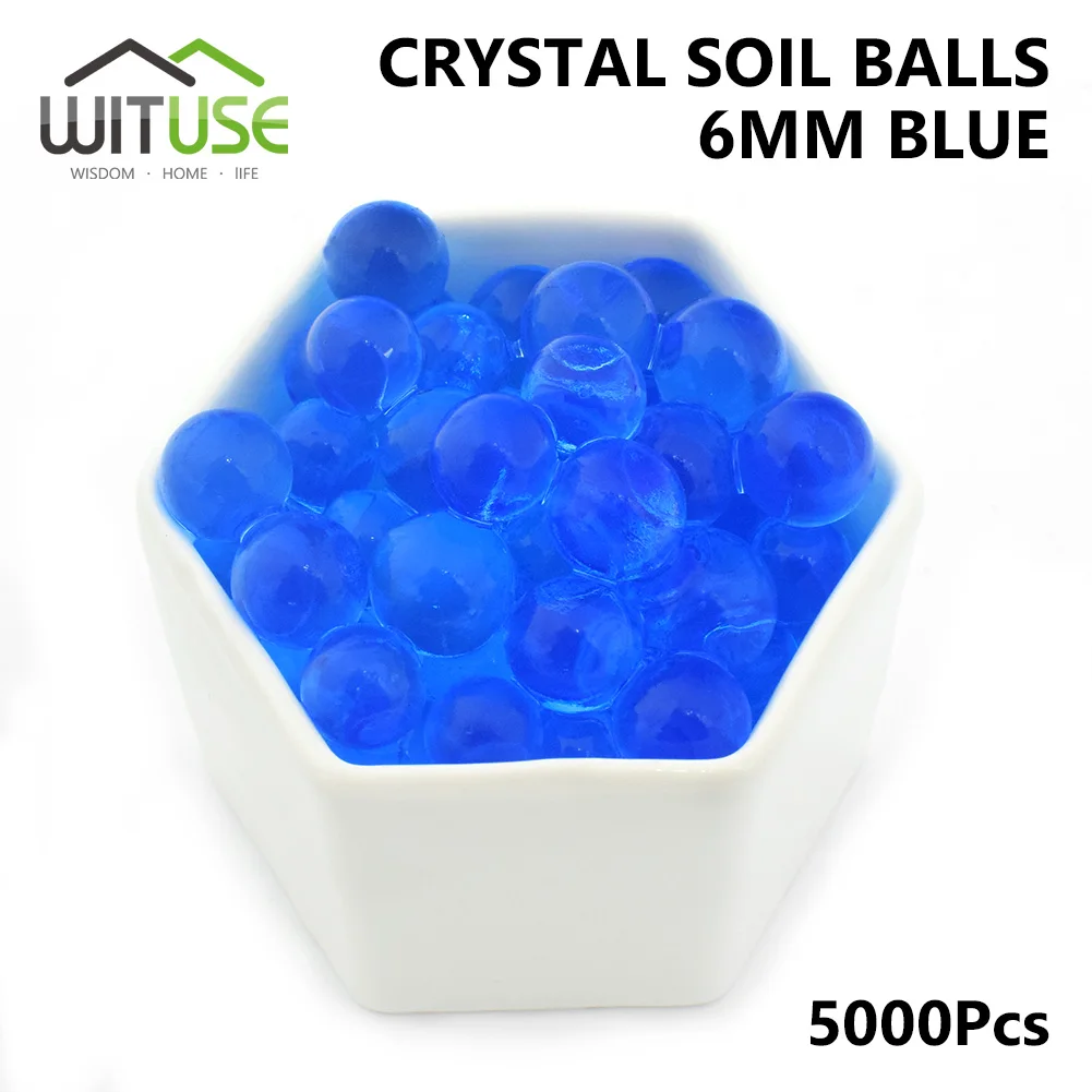 Blue 5000 шт./лот, 6 мм, Кристальные шарики для воды в почвах, гидрогелевые, гелевые, полимерные семена, бусинки для выращивания грязи, шарики для выращивания Orbiz, игрушечный шар для детей - Цвет: Blue