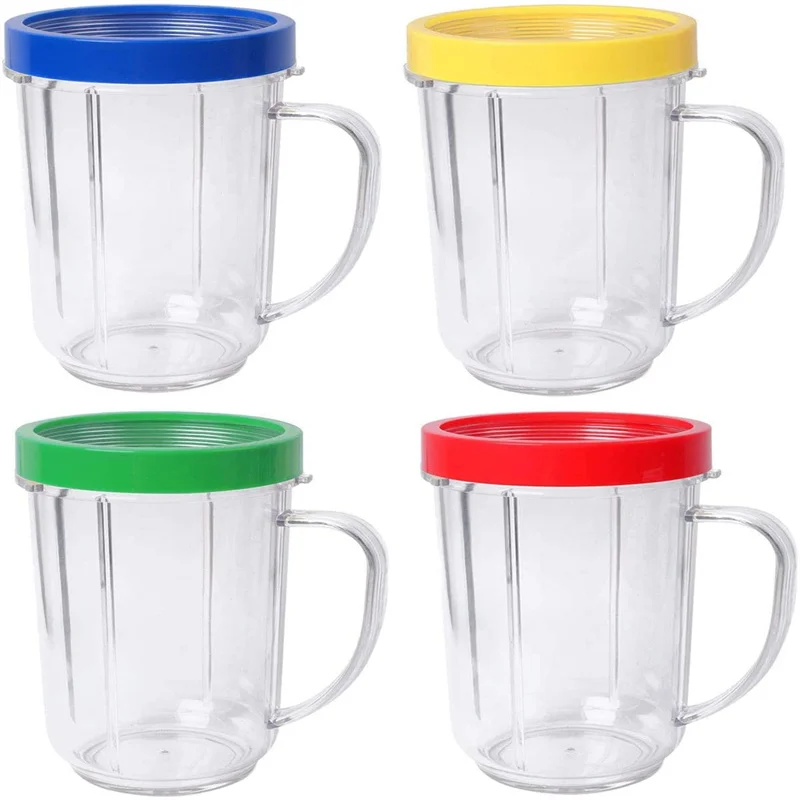 4 Pack 16oz Bullet Cups Compatible with Magic Blender Juicer 250W MB-1001 Party Mugs Four Colored Lip Rings | Бытовая техника