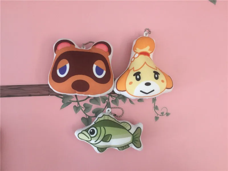 Animal Crossing Plush Keychain Raymond New Horizons Raccoon Leaf Kohlrabi Fossil Amiibo Isabelle Key Bag Pendants Dolls 10pcs  (14)