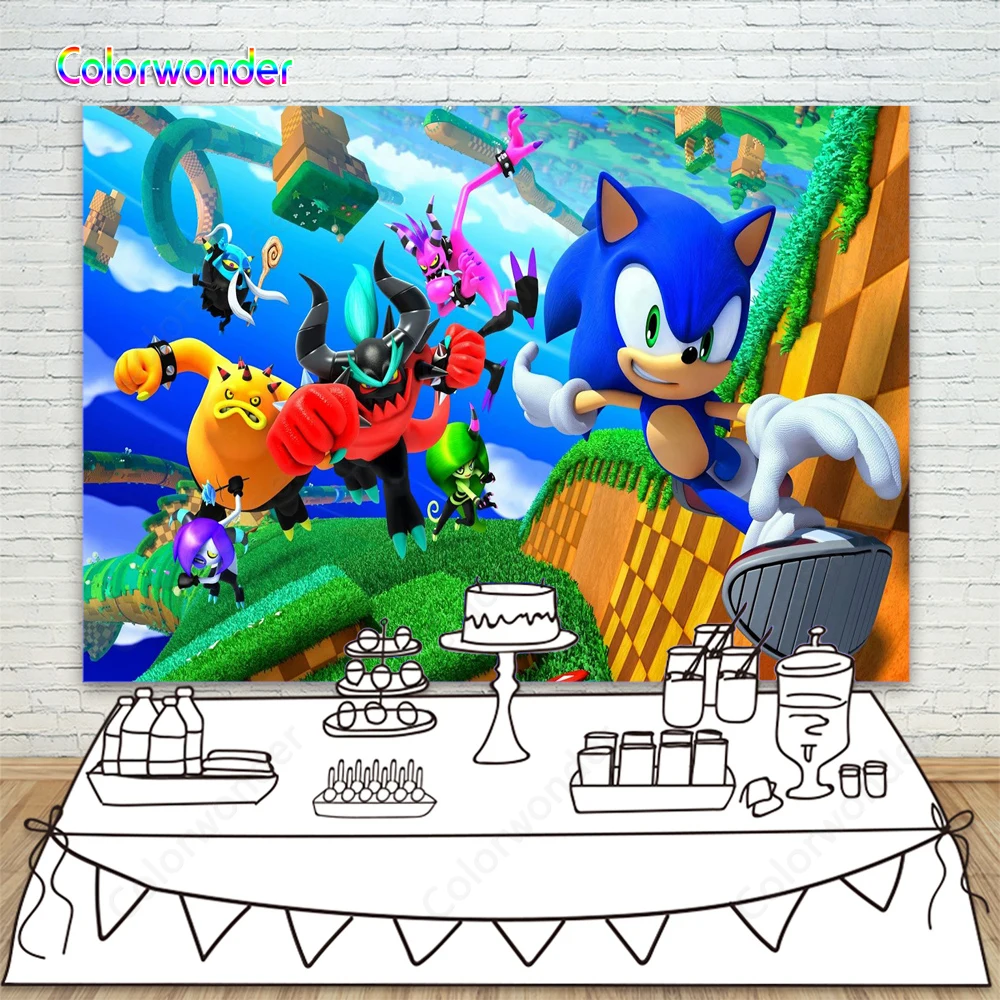 

Sonic The Hedgehog Game World Character Backdrop For Photography Boys Kids 9th Birthday Game Party Cake Table Decor Backgrounds
