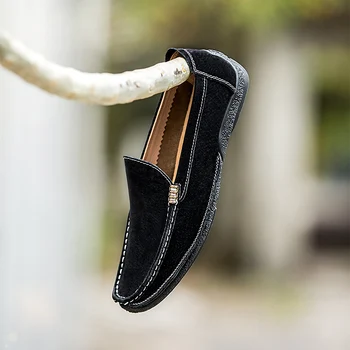 

Genuine Leather Men's Flats Shoes Big Size 37-44 Slip on Casual Men Loafers Spring Autumn Mens Moccasins Peas Shoes %1666