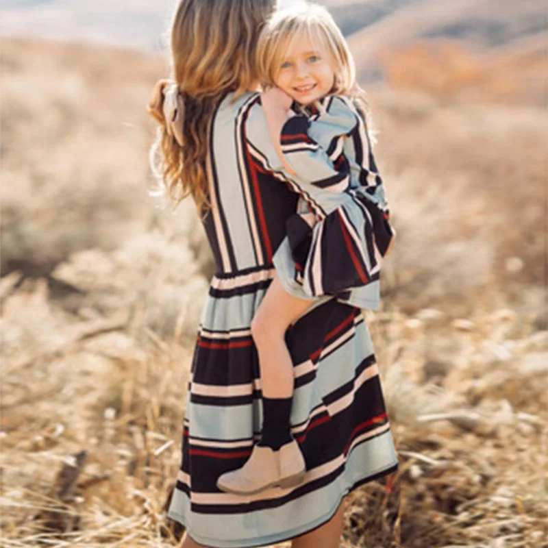 Family Matching Mother Daughter Autumn Ruffle Sleeve Loose Dress