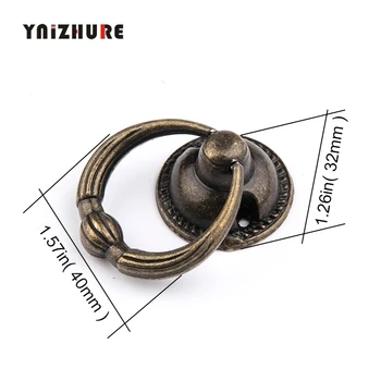 1PC Antique Drawer Knobs Bronze Cabinet Kitchen Handles Vintage Zinc Alloy Pulls Round Ring HandleFurnitu