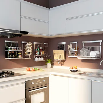 

2020 Punch-free Kitchen Shelf Wall Mounted Collection Shelf Storage Rack Stainless Steel Kitchen Rack Bowl Dish Seasoning Rack