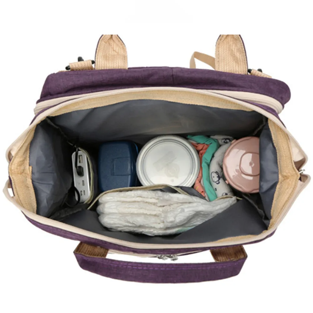 With Awning Lying Backpack Crib Mummy Bag USB Charging Thermal Insulation Large Capacity Mother Baby Hangbag Travel Folding Bed