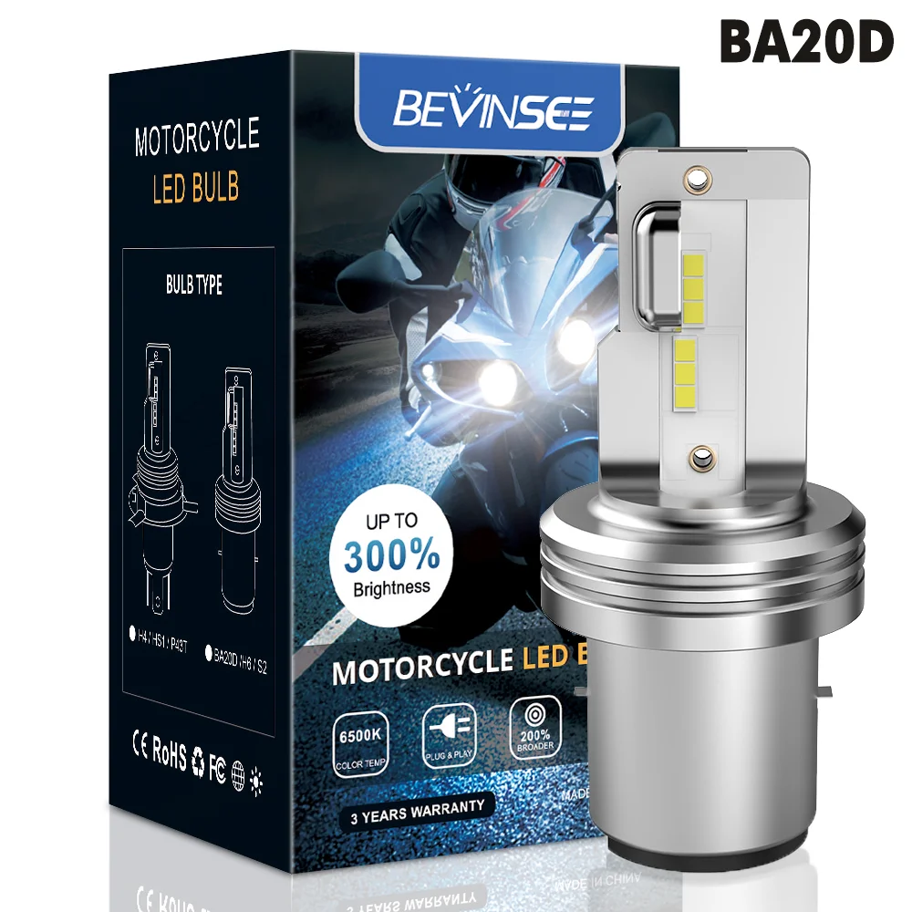 Bevinsee BA20D Led Bulb H4 Motorcycle Light 12V 1500LM 6000K White H4 LED Moto Headlight For ATV UTV Motorbike Lamp Accessories