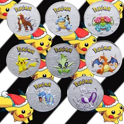Nouveau motif Pokemon Pikachu de noël, couleur argent plaqué, Dragon de feu 8, parfait cadeau d'anniversaire pour enfants 