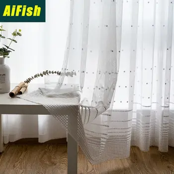 

Small White Dot Embroidered Window Screen Wild Curtain Suitable For Living Room Balcony Bedroom Nordic Style M092T3