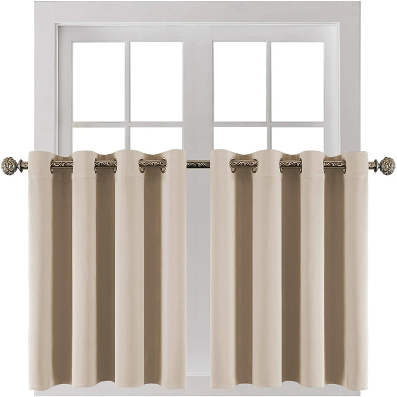 Blackout Short Curtains for Living Room Bedroom Beige Color Window Treatments Small Kitchen Home Decoration Drapes | Дом и сад