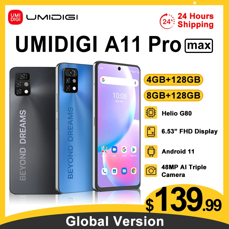 best phone of poco [24H Shipping]UMIDIGI A11 Pro Max 4/8GB+128GB Global Version Smartphone 6.8"FHD+Screen Helio G80 48MP AI Triple Camera 5150mAh best mobile poco