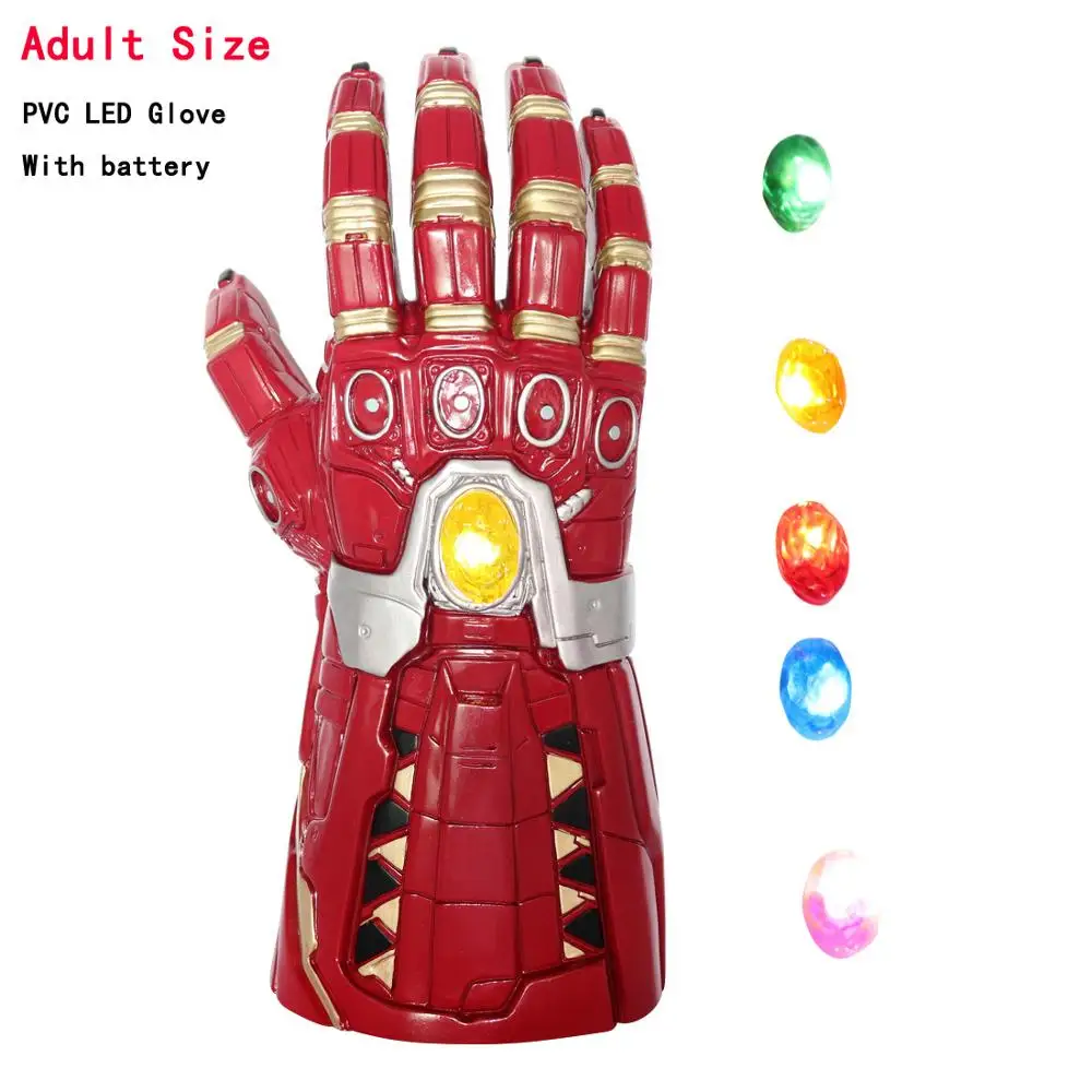 Для взрослых и детей, Мстители, конечная игра, Железный человек, бесконечная перчатка, камни, съемный светодиодный светильник, косплей, танос, латексные перчатки, оружие супергероя - Цвет: Adult with battery