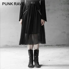 Панк рейв Женская тяжелая Панк Съемная шифоновая полуюбка в стиле панк с поясом в готическом стиле модные вечерние женские длинные юбки для клуба